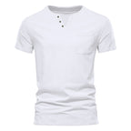 Herren Kurzarm-Henley-T-Shirt mit praktischer Brusttasche und anpassbarem Knopfverschluss R&B