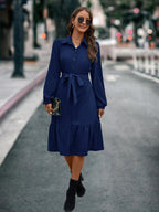 Damen Hemdblusenkleid mit tailliertem Gürtel und schickem Schößchen R&B