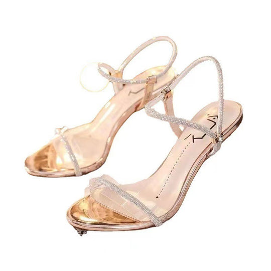 Damen Elegante und funkelnde Absatzsandalen mit durchsichtiger Sohle R&B