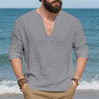 Herren lässiges Langarmshirt mit V-Ausschnitt aus hochwertigem Baumwollmix R&B