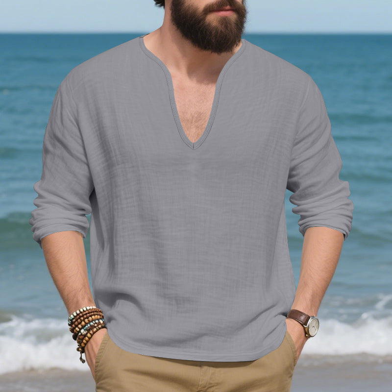 Herren lässiges Langarmshirt mit V-Ausschnitt aus hochwertigem Baumwollmix R&B