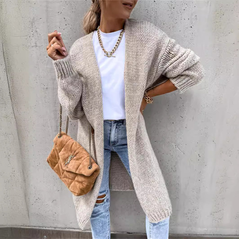 Damen Grobstrickjacke mit offener Front und lässigen Ärmeln R&B
