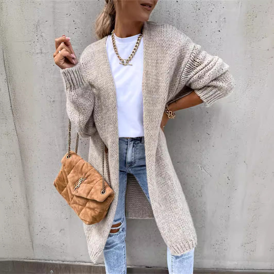 Damen Grobstrickjacke mit offener Front und lässigen Ärmeln R&B