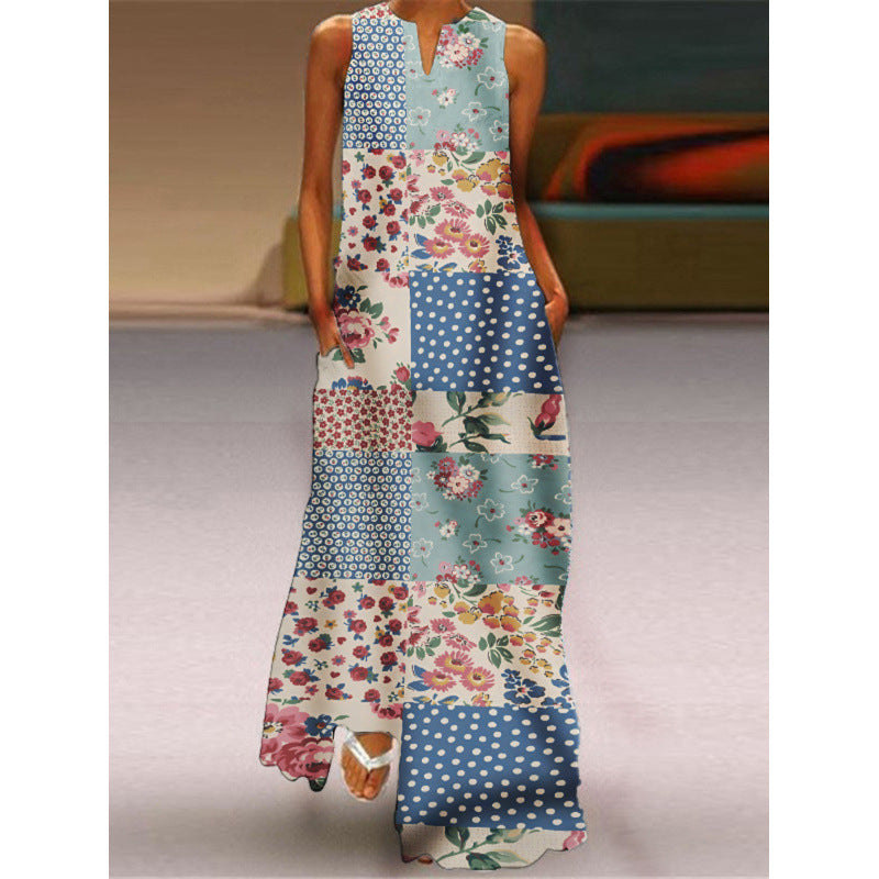 Damen Maxikleid mit elegantem floralem Design und seitlichen Taschen R&B