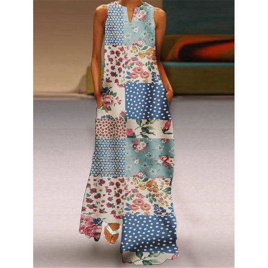 Damen Maxikleid mit elegantem floralem Design und seitlichen Taschen R&B