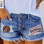 Damen Jeansshorts im trendy Vintage-Stil mit amerikanischem Motiv R&B