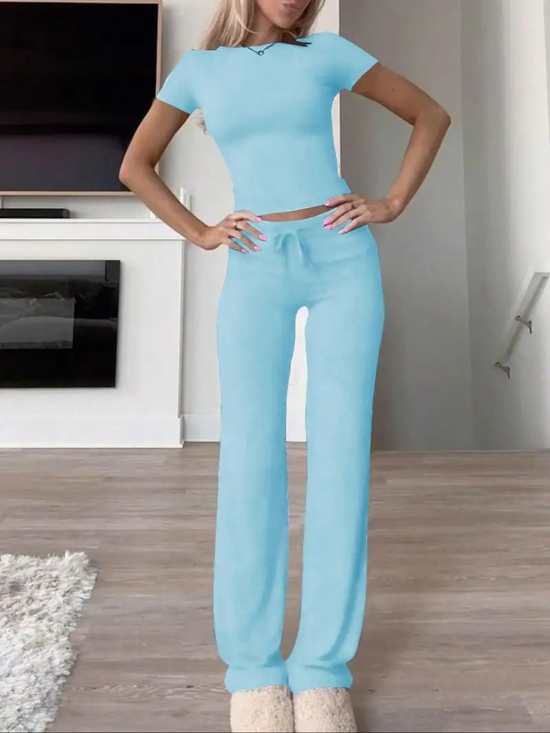 Damen lässiges Lounge-Set mit figurbetontem Oberteil und bequemer Hose R&B