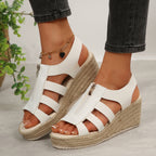 Damen Plateau-Riemchen-Sandalen mit Reißverschluss und geflochtener Sohle
