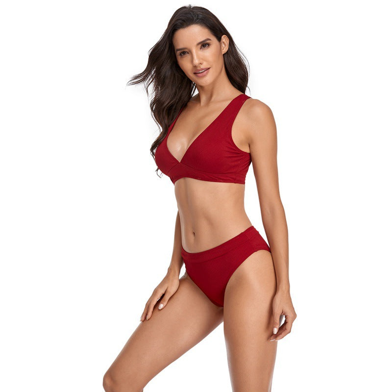 Damen Bikini-Set mit sportlichem V-Ausschnitt und hohem Taillenslip R&B