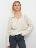 Damen Hoher Kragen Strickpullover mit Zopfmuster R&B