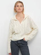 Damen Hoher Kragen Strickpullover mit Zopfmuster R&B