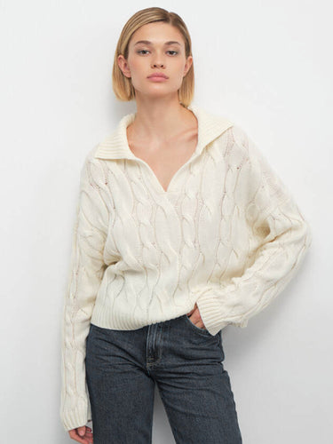 Damen Hoher Kragen Strickpullover mit Zopfmuster R&B