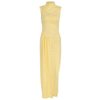 Damen elegantes Maxikleid mit asymmetrischem Schnitt und hohem Schlitz R&B