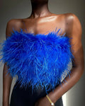 Damen Glamouröses Plüsch-Top mit abnehmbaren Trägern und fransigen Details R&B