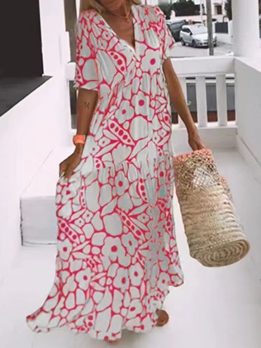 Damen Fließendes Maxikleid mit V-Ausschnitt und floralem Design R&B