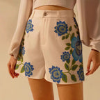 Damen Shorts mit floralem Design und hoher Taille R&B