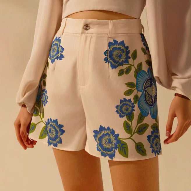 Damen Shorts mit floralem Design und hoher Taille R&B