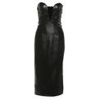Damen figurbetontes Lederkleid mit herzförmigem Ausschnitt und eleganten Raffungselementen R&B