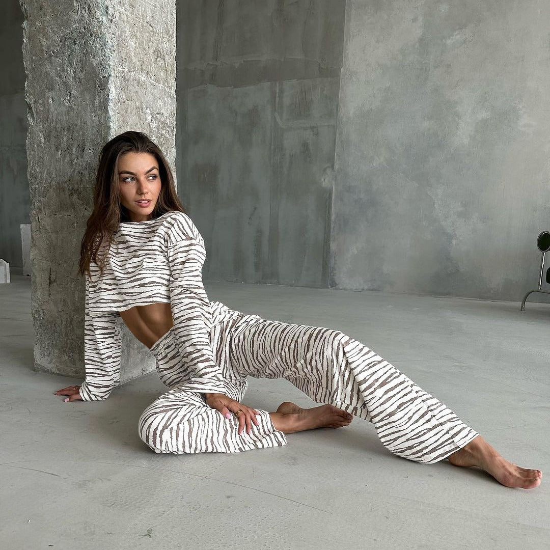Damen lässiges Crop-Top und Jogginghose Set mit tierischem Muster R&B