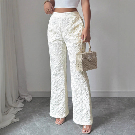 Damen Elegante Stoffhose mit hochgezogenem Schnitt und floralem Muster R&B
