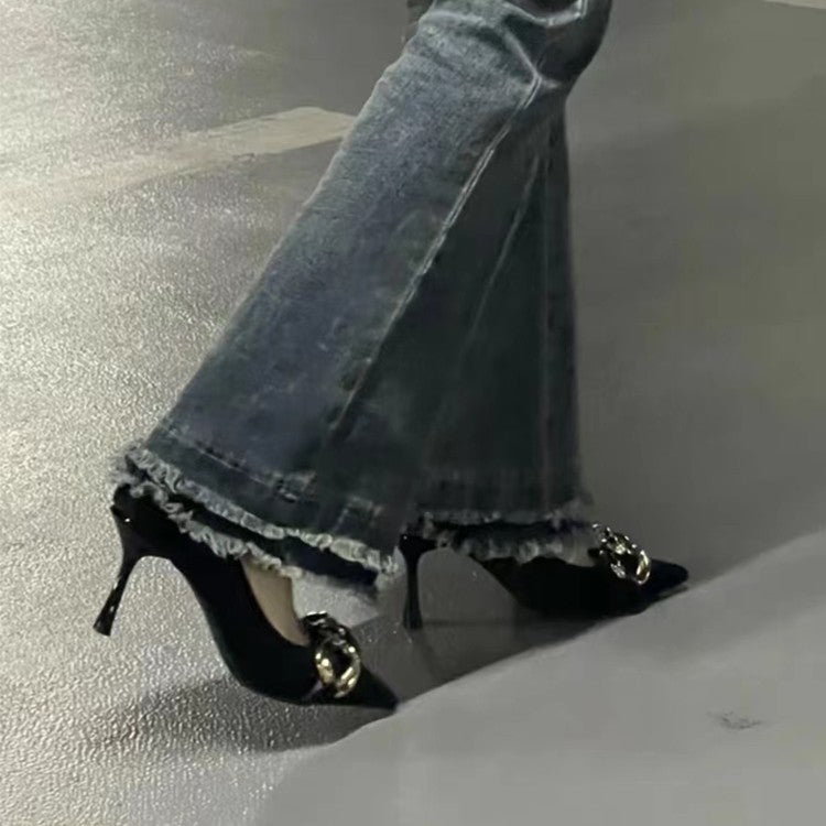 Damen elegante Pumps mit luxuriösem Riemen und spitzem Zehenbereich R&B