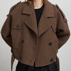 Damen Kurze Wolljacke im Trench-Stil mit stylischen Details R&B