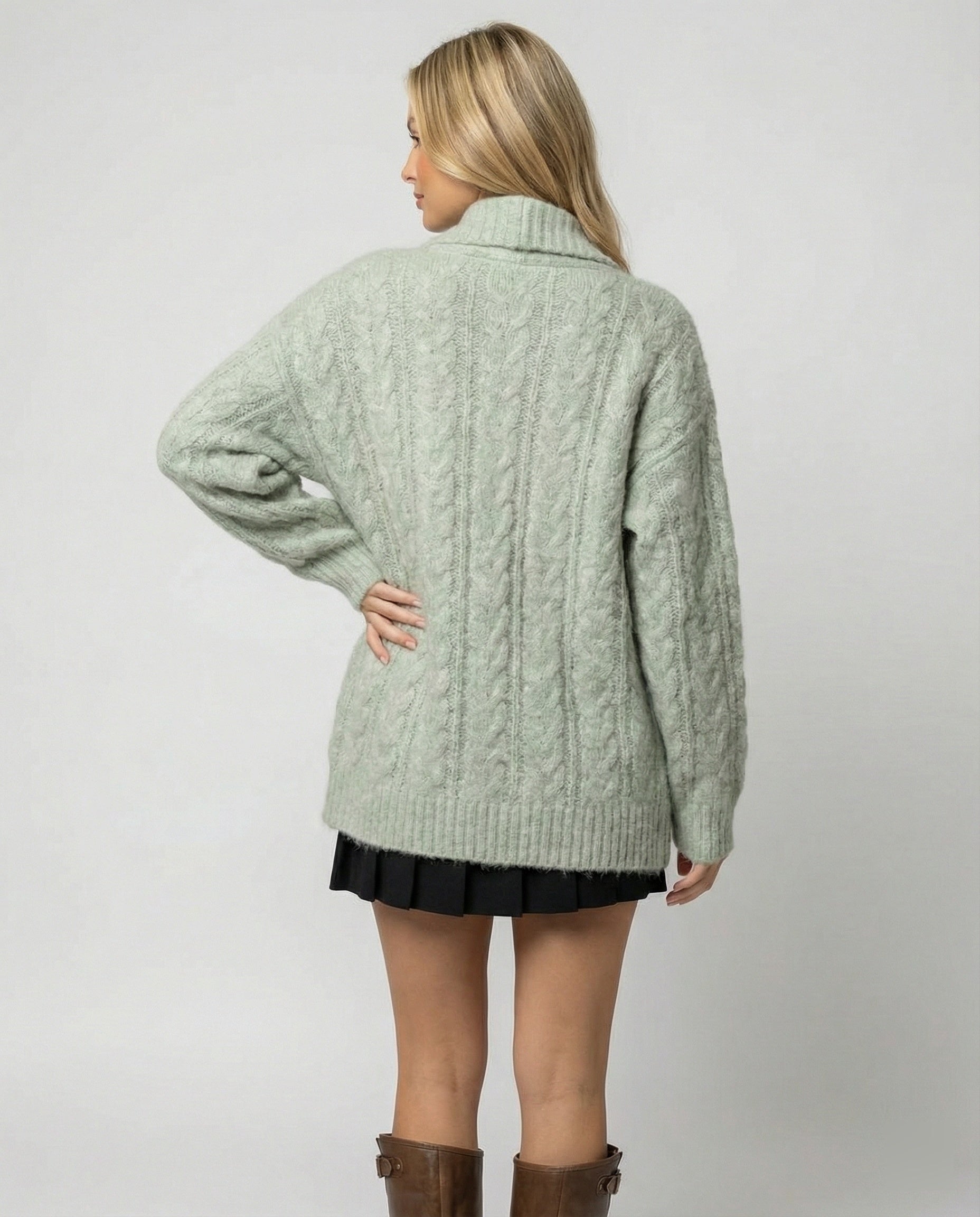 Damen gemütliche Langstrickjacke mit softem Flauschgarn, extrabreiter Silhouette und dekorativer Knopfleiste R&B