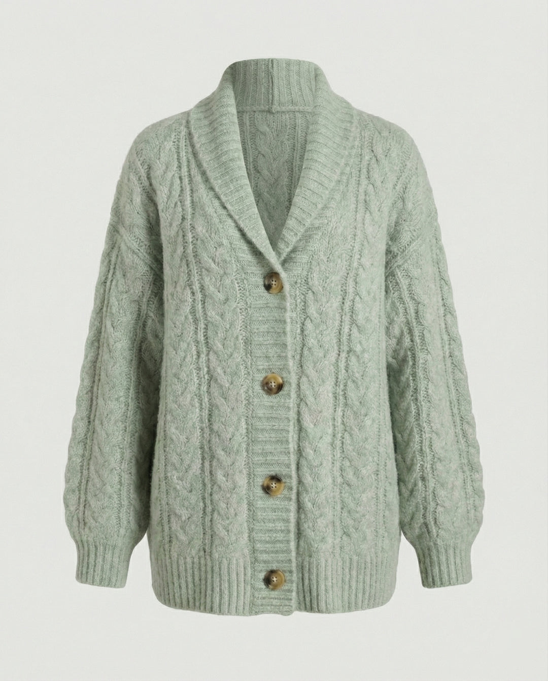 Damen gemütliche Langstrickjacke mit softem Flauschgarn, extrabreiter Silhouette und dekorativer Knopfleiste R&B