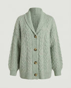 Damen gemütliche Langstrickjacke mit softem Flauschgarn, extrabreiter Silhouette und dekorativer Knopfleiste R&B