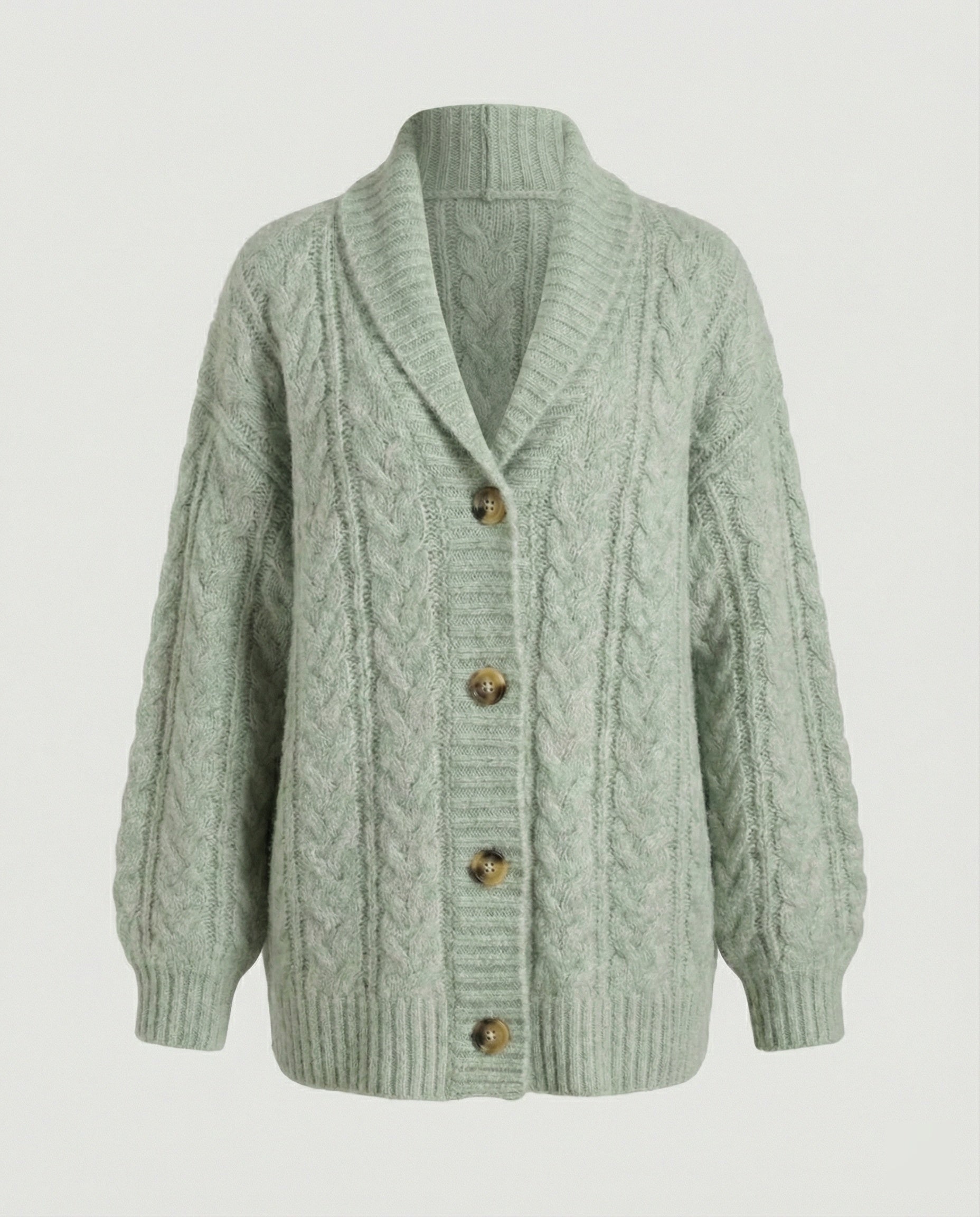 Damen gemütliche Langstrickjacke mit softem Flauschgarn, extrabreiter Silhouette und dekorativer Knopfleiste R&B