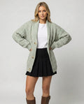 Damen gemütliche Langstrickjacke mit softem Flauschgarn, extrabreiter Silhouette und dekorativer Knopfleiste R&B
