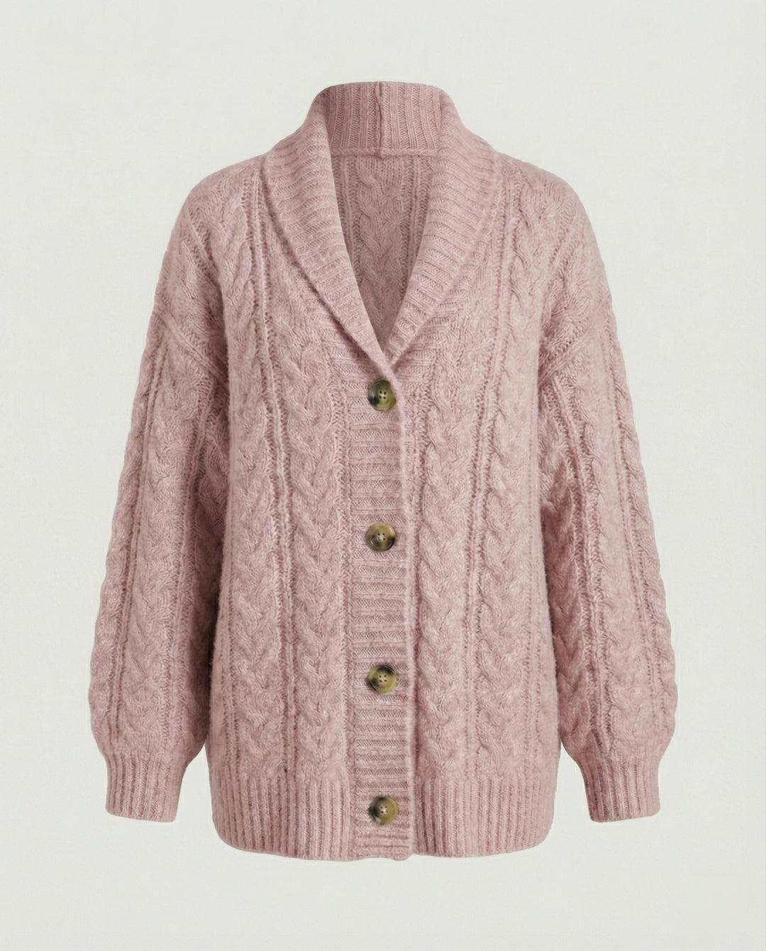 Damen gemütliche Langstrickjacke mit softem Flauschgarn, extrabreiter Silhouette und dekorativer Knopfleiste R&B