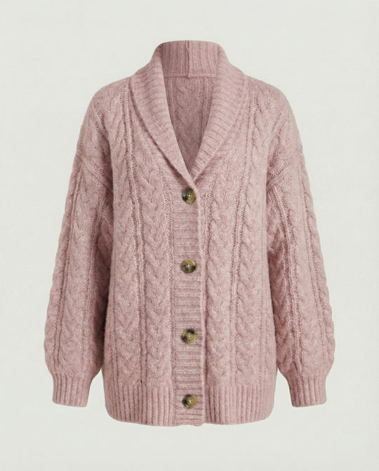 Damen gemütliche Langstrickjacke mit softem Flauschgarn, extrabreiter Silhouette und dekorativer Knopfleiste R&B