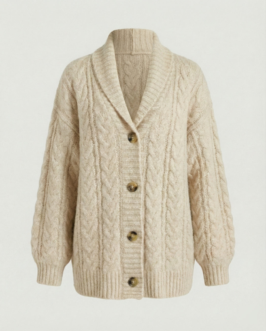 Damen gemütliche Langstrickjacke mit softem Flauschgarn, extrabreiter Silhouette und dekorativer Knopfleiste R&B