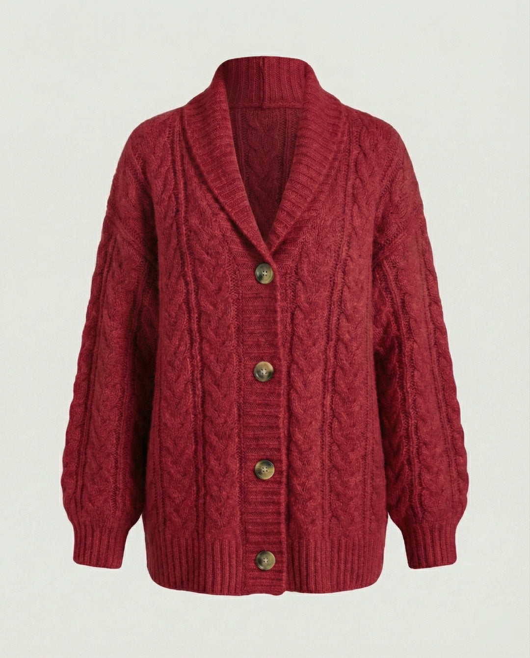 Damen gemütliche Langstrickjacke mit softem Flauschgarn, extrabreiter Silhouette und dekorativer Knopfleiste R&B