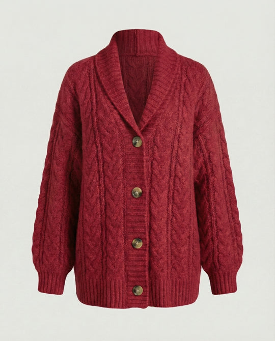 Damen gemütliche Langstrickjacke mit softem Flauschgarn, extrabreiter Silhouette und dekorativer Knopfleiste R&B