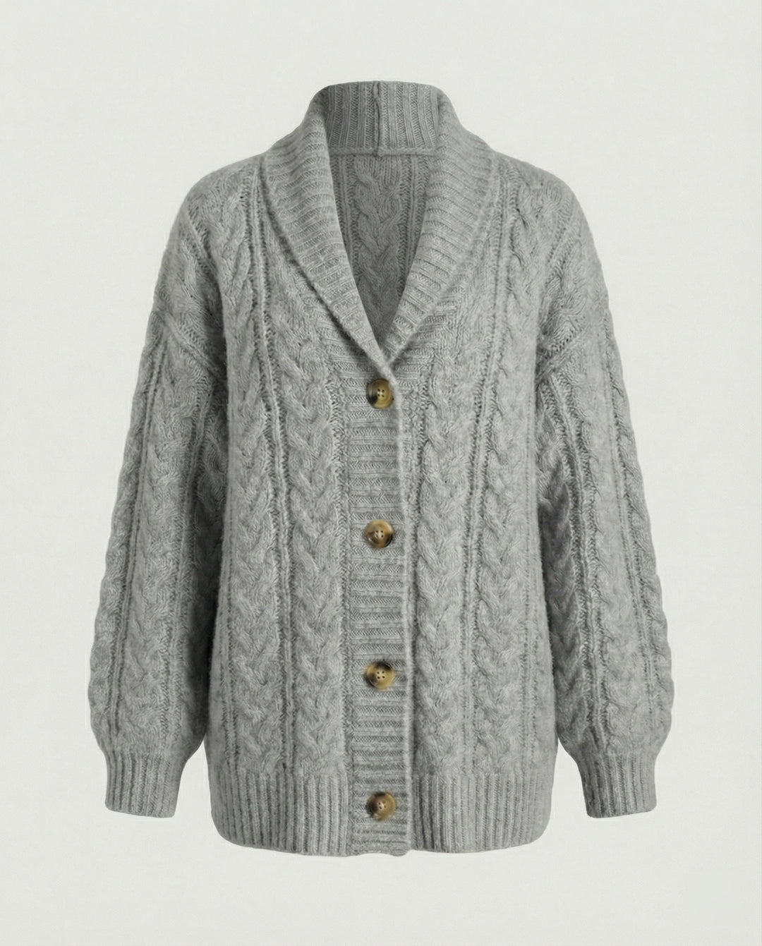Damen gemütliche Langstrickjacke mit softem Flauschgarn, extrabreiter Silhouette und dekorativer Knopfleiste R&B