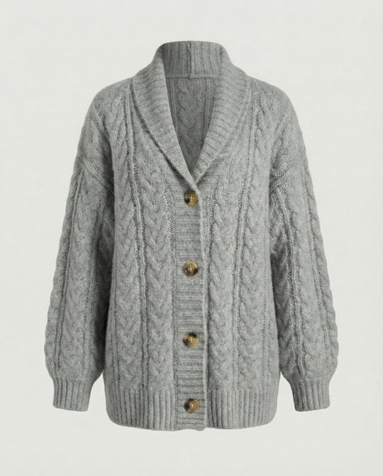 Damen gemütliche Langstrickjacke mit softem Flauschgarn, extrabreiter Silhouette und dekorativer Knopfleiste R&B