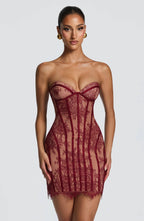 Damen Elegantes Korsettkleid mit Spitzenverzierung und transparenter Optik R&B