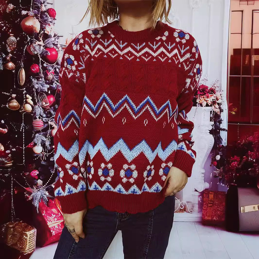 Damen festlicher Strickpullover mit nordischem Muster R&B