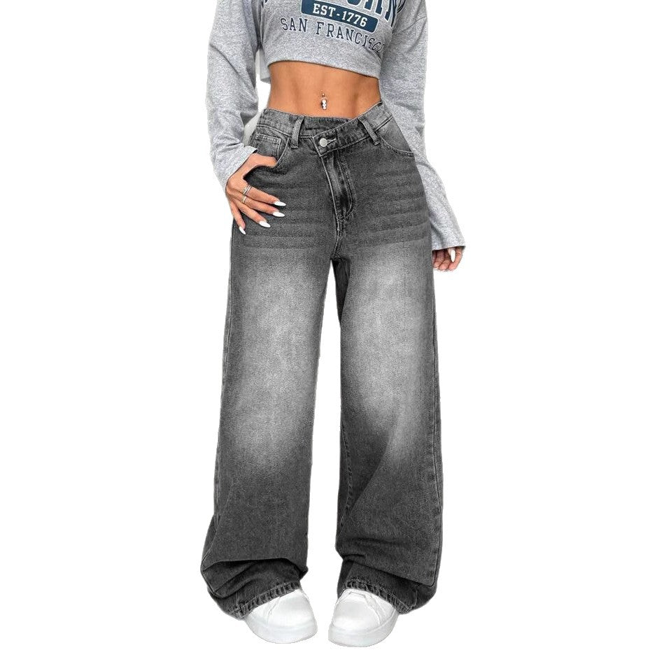 Damen Weite Jeans mit tiefem Schritt und angesagtem Used-Look R&B