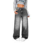 Damen Weite Jeans mit tiefem Schritt und angesagtem Used-Look R&B