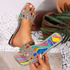 Damen Glitzernde Slip-On Sandalen mit bunten Kristallen R&B