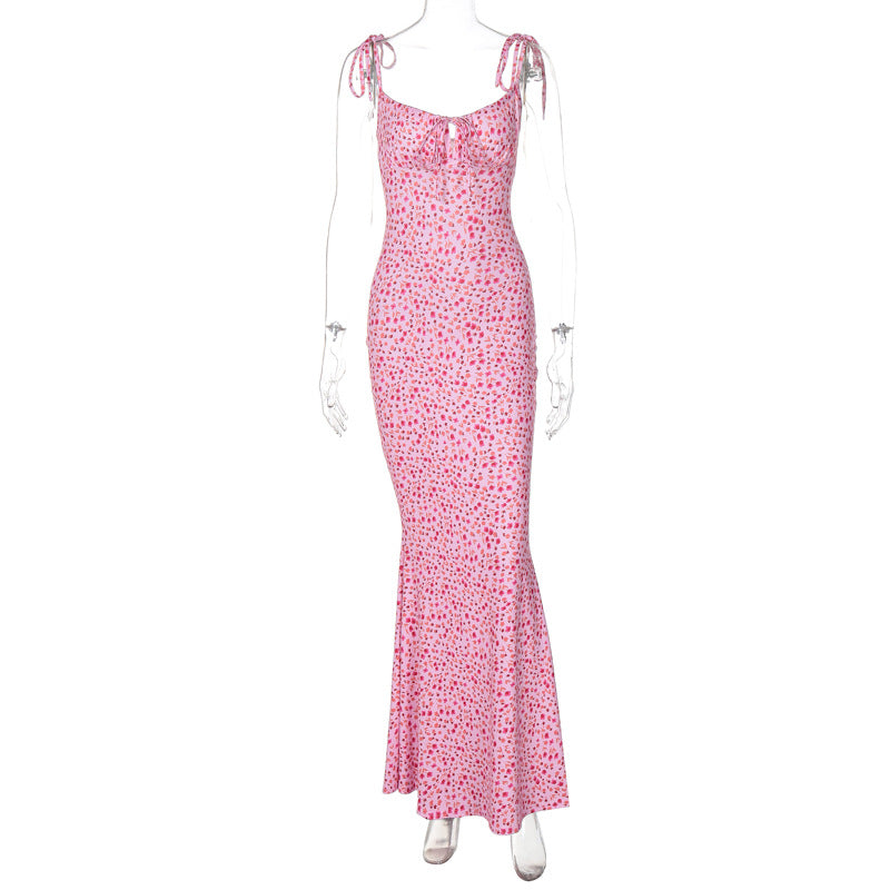 Damen Bodenlanges Kleid mit floralem Muster und verstellbaren Trägern R&B