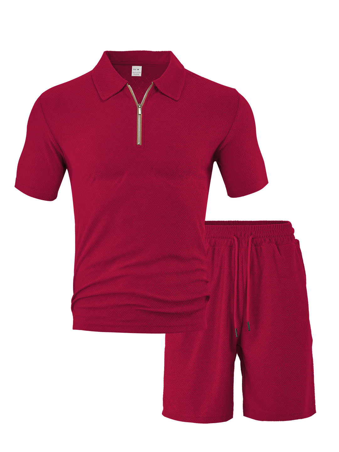 Herren nan komfortables Kurzarm-Halbzip-Set mit Polokragen und elastischer Kordelhose aus Strukturstrick R&B