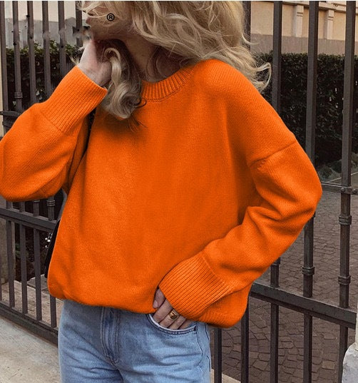 Damen Oversized Pullover mit feinem Strickmuster und breiten Bündchen R&B
