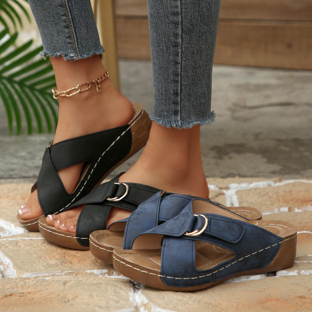 Damen Komfortable Keil-Sandalen mit modischen Riemen R&B