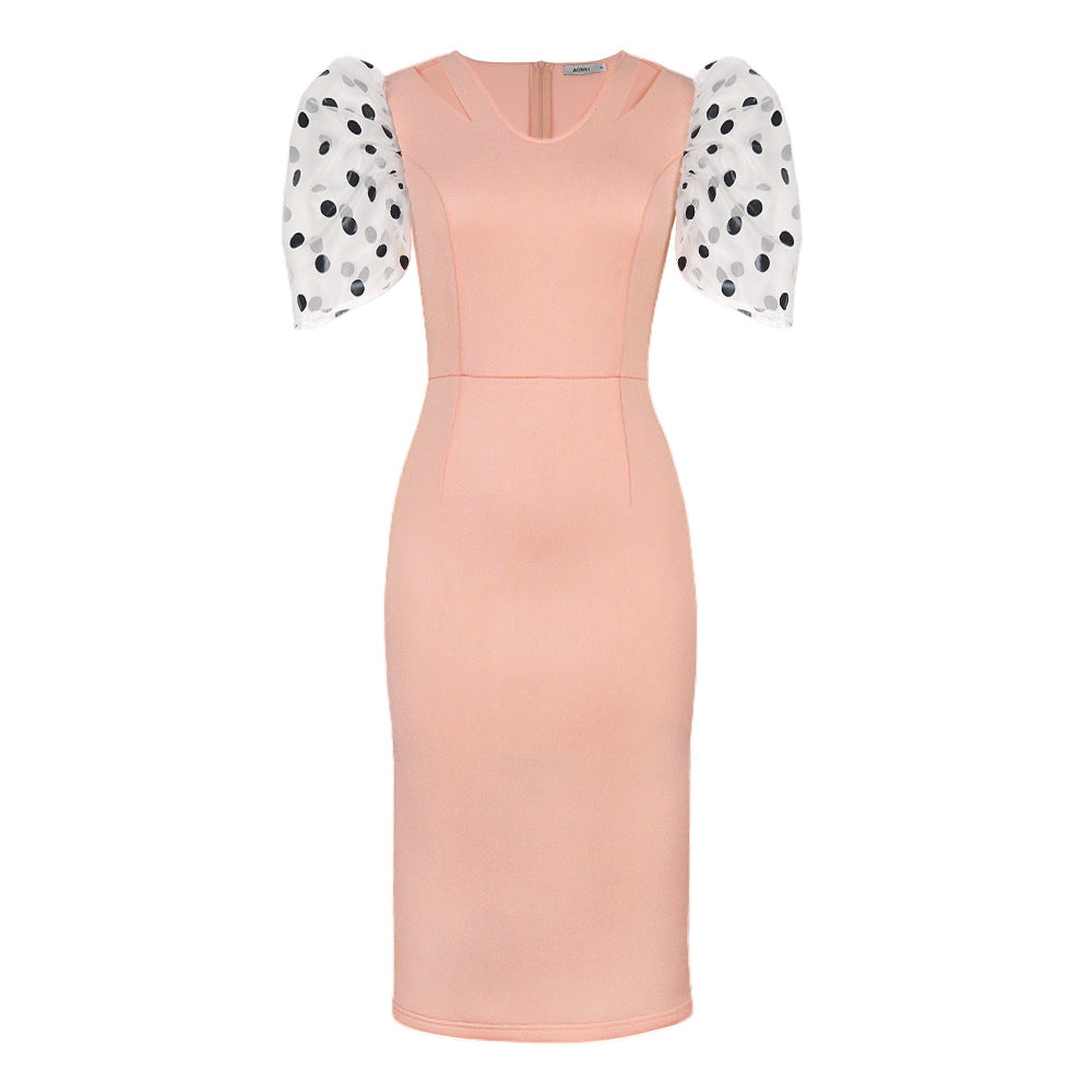 Damen Figurbetontes Kleid mit transparenten Puffärmeln R&B