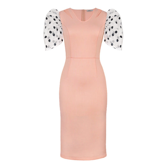 Damen Figurbetontes Kleid mit transparenten Puffärmeln R&B