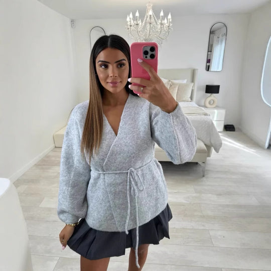 Damen Wickelpullover mit Taille und stylishen Details R&B